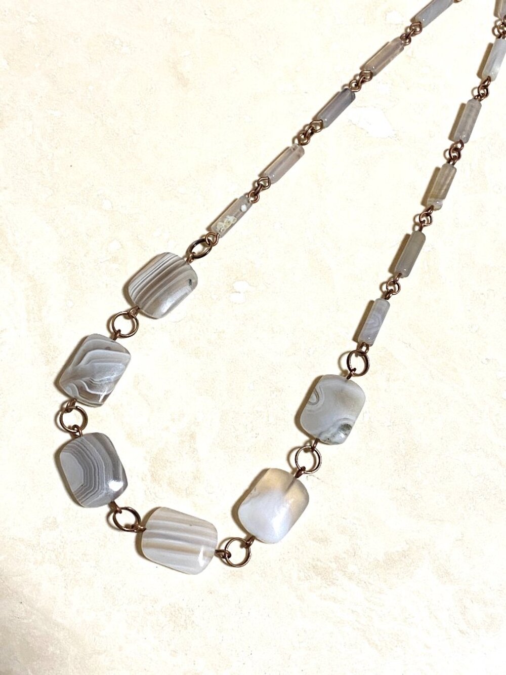 Geometric Botswana Agate Necklace, Genuine Gemstone Copper Link Necklace